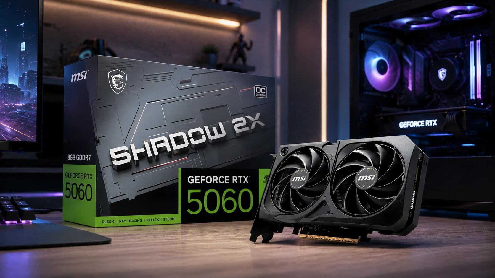 Placa de vídeo MSI GeForce RTX 5060 Shadow 2X OC em destaque